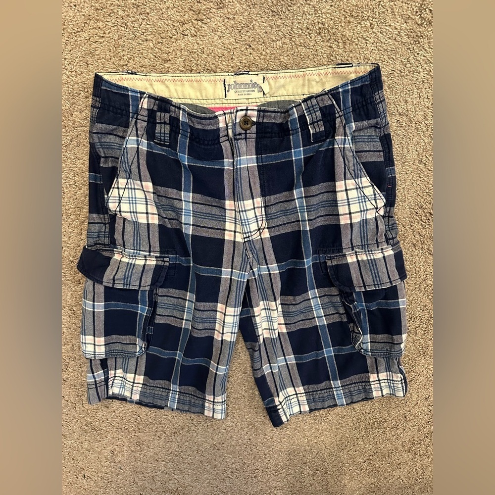 Johnnie B Plaid Cargo Shorts Mens 28 Blue Cotton Preppy Casual